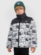 Kurtki i kamizelki sportowe męskie - 4F Kurtka puchowa z wypełnieniem syntetycznym chłopięca - biała 122 (6-7 lat) - miniaturka - grafika 1