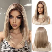 Pozostałe akcesoria fryzjerskie - TEMU 14-calowy Elegancki Prosty Włosy Syntetyczny Peruka z Koronką dla Kobiet - 13x6 Cali Przezroczysta Koronka z Przodu, Włókno o Wysokiej - miniaturka - grafika 1