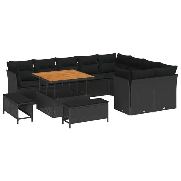 Zestaw ogrodowy sofa i fotele, polirattan czarny, 12 części
