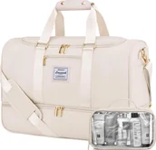 Torby sportowe - Torba sportowa LOVEVOOK Damska torba podróżna z przegrodą na mokre rzeczy i przegrodą na buty Beżowy - miniaturka - grafika 1