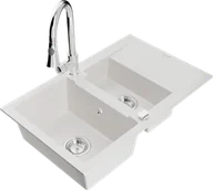 Zlewozmywaki z baterią - Mexen Gaspar zlewozmywak granitowy 1,5-komorowy z ociekaczem i baterią kuchenną Elia, biały - 6507-20-670101-00 - miniaturka - grafika 1