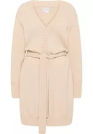 Swetry damskie - RISA Dzianinowy długi kardigan damski 25825301, beżowy, XL-XXL - miniaturka - grafika 1