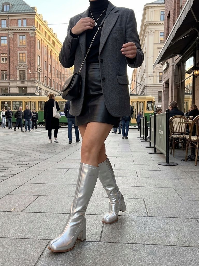 GIZELLE KOZAKI DAMSKIE SREBRNE NA OBCASIE 39 26LA