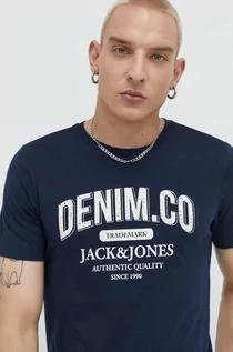 Koszulki męskie - Jack & Jones t-shirt bawełniany kolor granatowy z nadrukiem - grafika 1