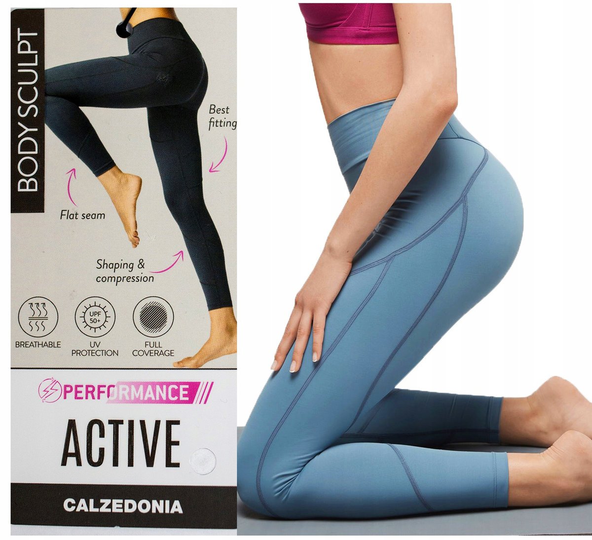 lLegginsy sportowe damskie CALZEDONIA Active kryjące modelujące błękitne L