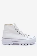 Trampki damskie - Wysokie Materiałowe Trampki Na Platformie Big Star LL274156 Białe-39 - miniaturka - grafika 1