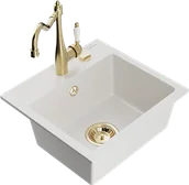 Zlewozmywaki z baterią - Mexen Milo zlewozmywak granitowy 1-komorowy z baterią kuchenną Carla, biały - 6505-20-670700-50 - miniaturka - grafika 1