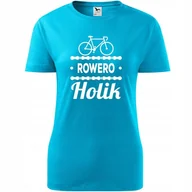 Koszulki i topy damskie - Damska Koszulka z Nadrukiem Rowerowa Roweroholik Prezent dla Rowerzystki turkusowy XS - miniaturka - grafika 1