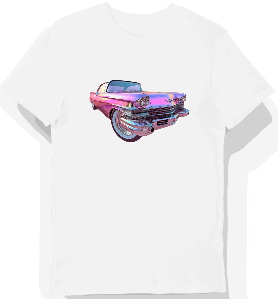 Koszulka męska biała z Futurystycznym Motywem Klasycznego Kadilaka S
