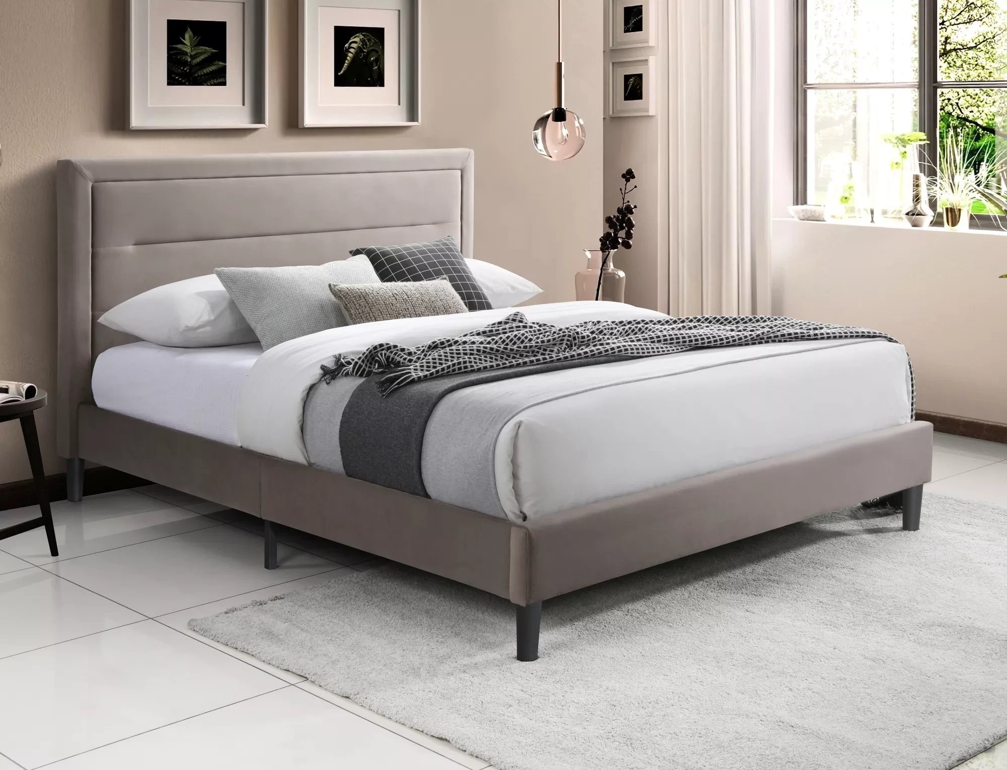 Łóżko tapicerowane MALAGA VELVET 160x200 ciemny beż