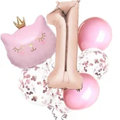 Balony i akcesoria - Cyfra 100cm. Zestaw balony Kotek różowy - 1 - miniaturka - grafika 1