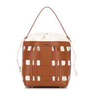 Torebki damskie - Pleciona torebka worek z ekoskóry brązowa - miniaturka - grafika 1