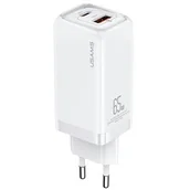 Ładowarki do telefonów - USAMS Ład. siec. 1xUSB-C+1xUSB T47 65W PD Fast Charging Super Si biały/white CC153TC02  (US-CC153) - miniaturka - grafika 1