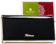 Portfele - Damski skórzany portfel Peterson lakierowany na zatrzask duża portmonetka na karty z RFID, czarny złoty - miniaturka - grafika 1