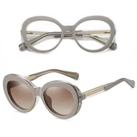 Okulary korekcyjne, oprawki, szkła - 2w1 Okulary damskie do komputera + nakładka przeciwsłoneczna na magnes Clip-On 25174A beżowe - miniaturka - grafika 1