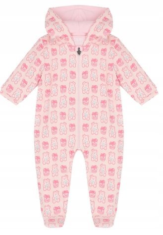GUESS KOMBINEZON NIEMOWLĘCY BAWEŁNIANY Z KAPTUREM RÓŻOWY 74cm 1GXA