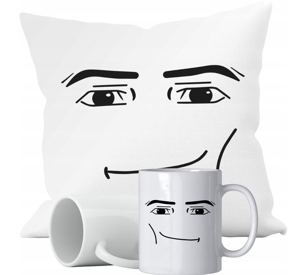 ZESTAW KUBEK + PODUSZKA MAN FACE ROBLOX MINA ŻART