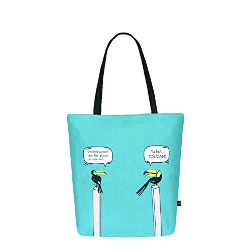 Eco Right klasyczna bawełniana wodoodporna płócienna szykowna torba z zamkiem błyskawicznym, torba plażowa, modna damska torebka, torba na prezent, Figlarne Tukany, Taille unique, Użyteczność