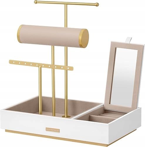 STOJAK NA BIŻUTERIĘ Z LUSTREM METALOWĄ RAMĄ ORGANIZER UCHWYT POMYSŁ PREZENT