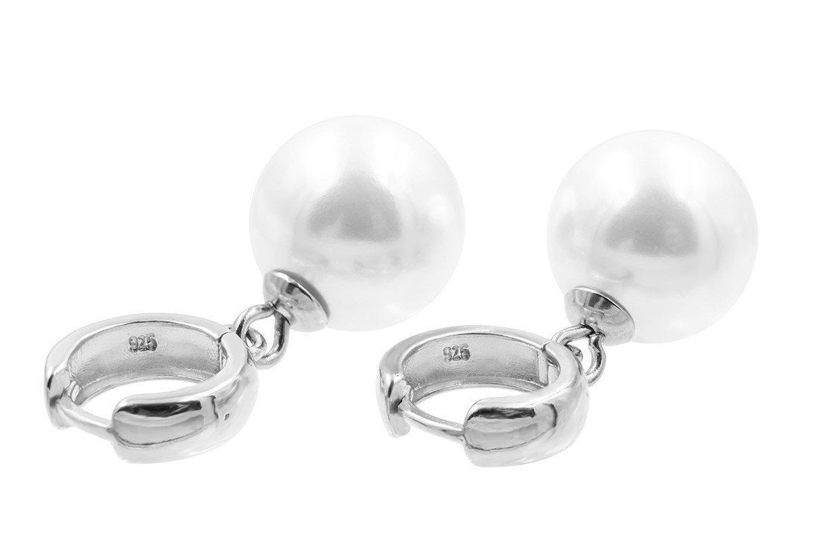 Kolczyki Kółka Ze Srebra Z Perłą 14 Mm