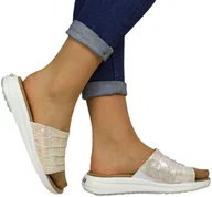 Klapki i japonki damskie - Klapki Stylowe Caprice 9-27207-28 108 White Foil Skóra Naturalna_TN - CAPRICE - miniaturka - grafika 1
