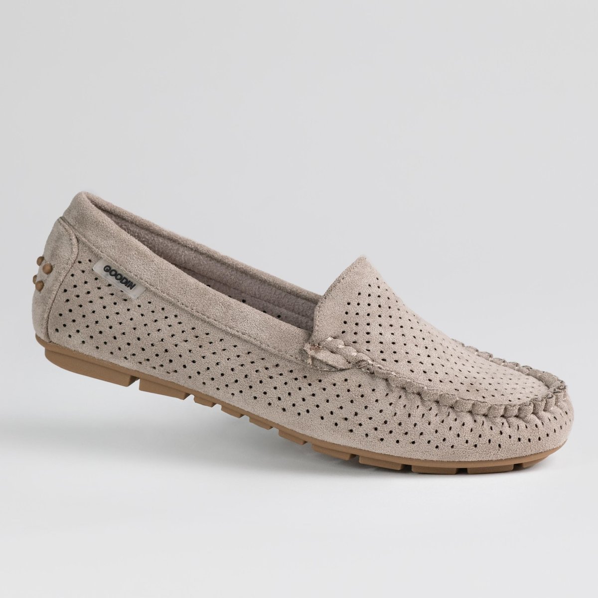 Mokasyny ażurowe skóra GOODIN GD-FL-200A khaki slip-on zamsz lekkie 37