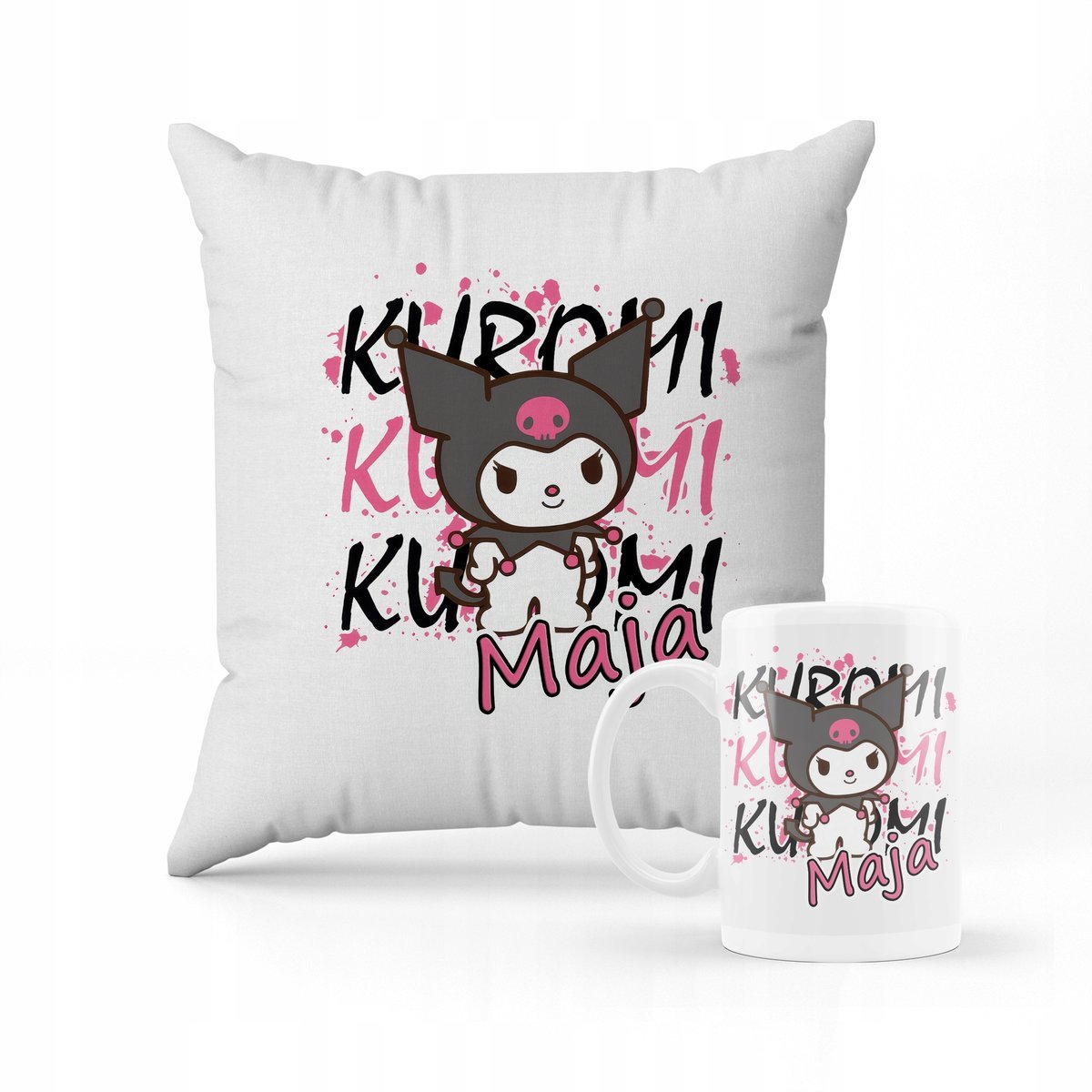 ZESTAW PODUSZKA + KUBEK Kuromi Sanrio Hello Kitty PREZENT + IMIĘ #17