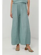 Spodnie damskie - Lin Passion Lniane spodnie w kolorze zielonym - miniaturka - grafika 1