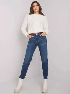 Spodnie damskie - Spodnie jeans jeansowe ciemny niebieski mom odzież ekologiczna guziki - grafika 1