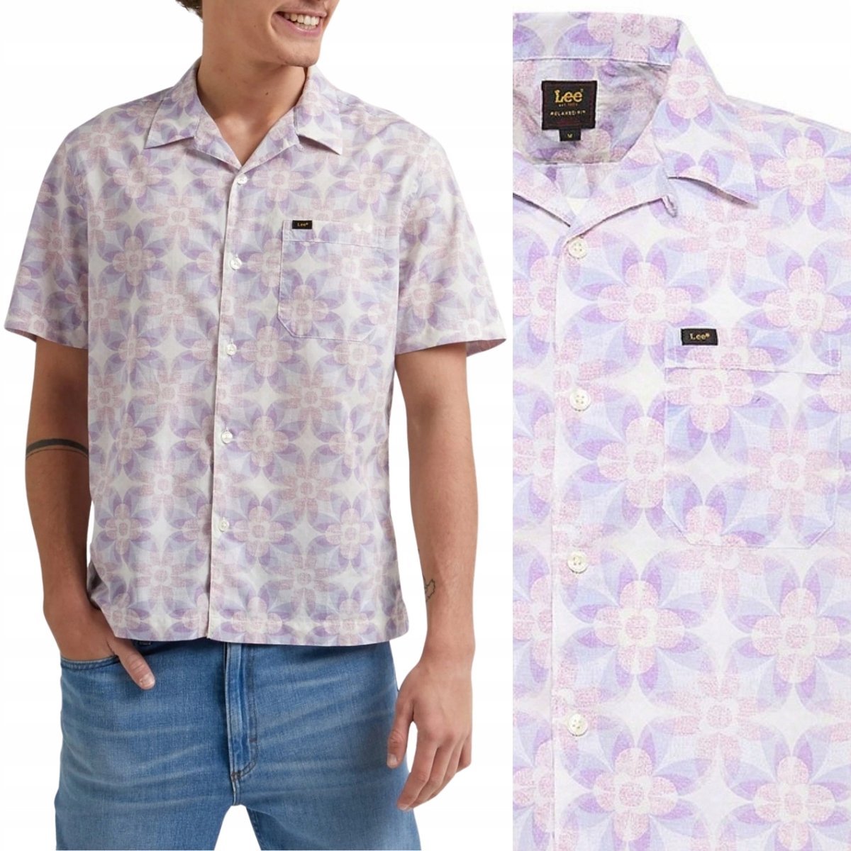 Lee RESORT SHIRT Foggy Gray LUŹNA BAWEŁNIANA KOSZULA KRÓTKI RĘKAW RELAX L