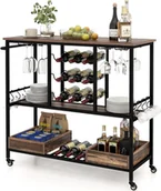 Wózki kuchenne - KOMFOTTEU Wózek kuchenny na kółkach, wózek do serwowania z uchwytem na butelki, uchwytem na szklanki i haczykiem, 3-poziomowy wózek barowy do domowego baru, kuchni (szary) - miniaturka - grafika 1