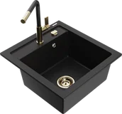 Zlewozmywaki z baterią - Mexen Vito zlewozmywak granitowy 1-komorowy z baterią kuchenną Flora, czarny - 6503-77-670401-57-G - miniaturka - grafika 1