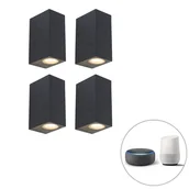 Lampy ogrodowe - QAZQA Zestaw 4 inteligentnych kinkietów czarnych IP44 w tym 8 WiFi GU10 - Baleno - miniaturka - grafika 1