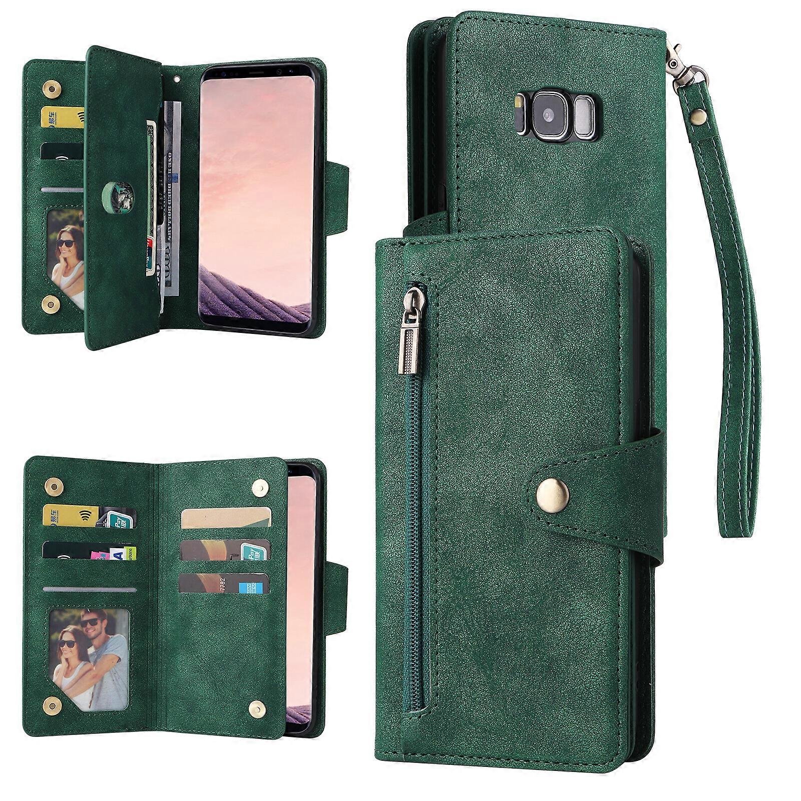 Foxdock Kompatybilny z Samsung Galaxy S8 Plus Etui PU Magnetyczny uchwyt na karty z klapką z klapką Etui na portfel Zielony