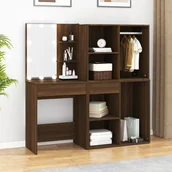 Toaletki - Lumarko Toaletka z oświetleniem LED i szafkami, brązowy dąb - miniaturka - grafika 1