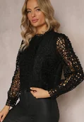 Bluzki damskie - Czarna Bluzka Koronkowa Nohames - miniaturka - grafika 1