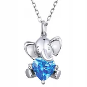 Łańcuszki - Srebrny łańcuszek S925 SŁONIK Z NIEBIESKIM SERCEM LS030 - miniaturka - grafika 1
