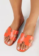 Klapki i japonki damskie - Pomarańczowe Klapki z Kwadratowym Noskiem i Wycięciami Raisel - miniaturka - grafika 1
