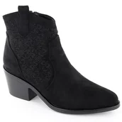 Botki damskie - Botki zamszowe damskie kowbojki ażurowe czarne S.Barski HY42-944 - miniaturka - grafika 1