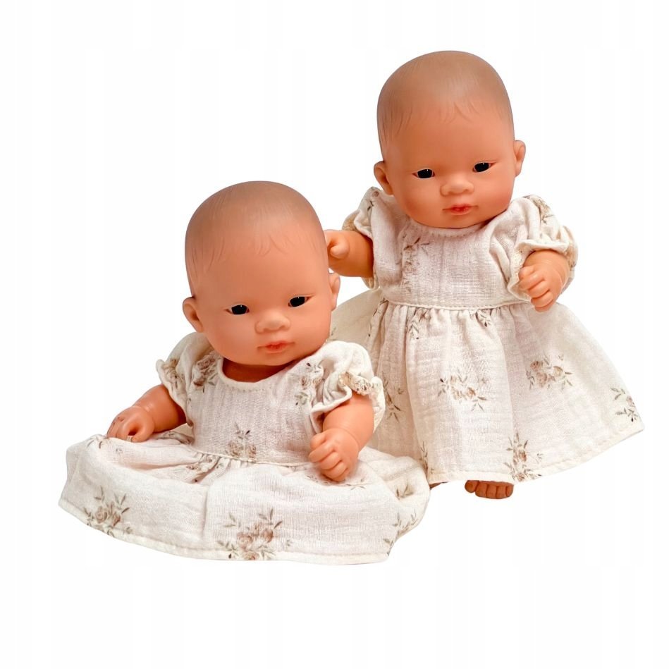 Ubranka dla lalki Miniland 21 cm, sukienka kwiaty na kremie