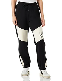 Love Moschino Regular Fit Jogger z kontrastowymi kolorowymi wstawkami i nadrukiem logo Italic damskie spodnie swobodne, Czarny beżowy., 40 - Spodnie damskie - miniaturka - grafika 1