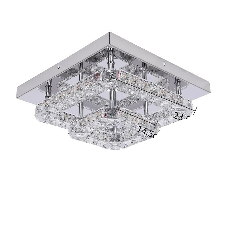 Nowoczesna kryształowa lampa sufitowa, stal nierdzewna i LED, 27x27 cm, 24W, ciepła biel