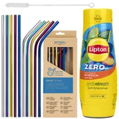 Syropy i koncentraty owocowe - Syrop do SodaStream Lipton Ice Tea Brzoskwinia 440 ml + Metalowe słomki SpinelSoda x10 - miniaturka - grafika 1