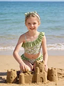 Stroje kąpielowe dla dziewczynek - Sinsay - Dwuczęściowy strój kąpielowy z falbanami i motywem kwiatowym - zielony - miniaturka - grafika 1