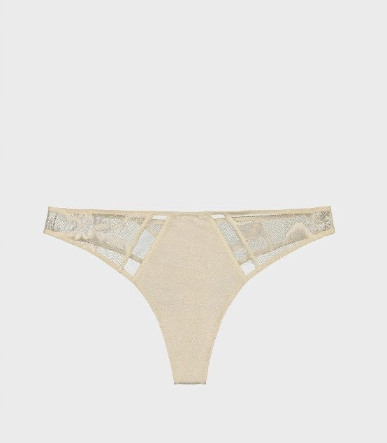 CALVIN KLEIN MAJTKI STRINGI DAMSKIE BEŻOWE Z KORONKĄ S 0Z5A6_B* TIA