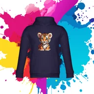 Bluzy dla dziewczynek - Bluza dziecięca typu kangurka z kapturem w kolorze granatowym z nadrukiem tygrysek 8 lat - miniaturka - grafika 1