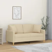 Sofy i kanapy - vidaXL 2-osobowa sofa z poduszkami, kremowa, 140 cm, tkanina - miniaturka - grafika 1