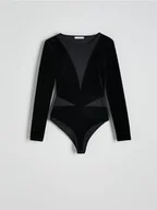 Koszulki i topy damskie - Reserved - Welurowe body - czarny - miniaturka - grafika 1