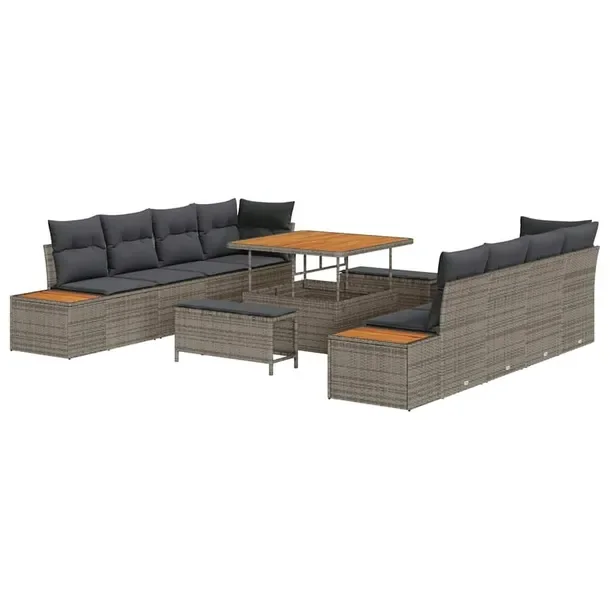 Zestaw Modułowy Sofa Ogrodowa dla 4 Osób, Szary Rattan, Teksturowany