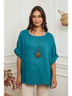 Bluzki damskie - La Compagnie Du Lin Lniana bluzka "Under" w kolorze turkusowym - miniaturka - grafika 1